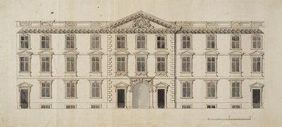 ニューカレッジのガーデンクアドラングルに提案された新しい建物の西側正面、1680年頃（紙にインクと灰色のウォッシュ） 作： English School