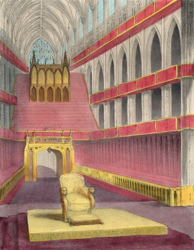 ビクトリア女王の戴冠式に備えたウェストミンスター寺院 作： English School