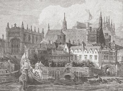 チャールズ1世の治世中にテムズ川から見たウェストミンスターホール、1625-49年頃 作： English School