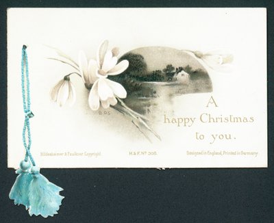 白いスノードロップと湖、クリスマスカードの家 作： English School
