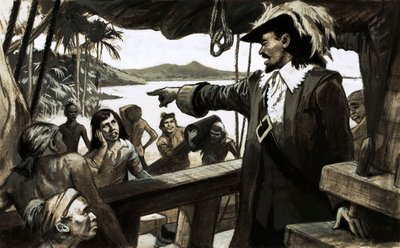 パナマ地峡に新たな貿易植民地を築こうとしたウィリアム・パターソン（紙にガッシュ 作： English School