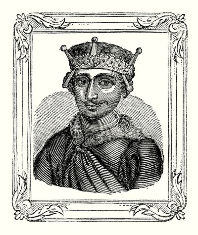 ウィリアム・ルーファスは1056年に生まれ、1087年に戴冠し、1100年に殺された（エングレーヴィング）。 作： English School