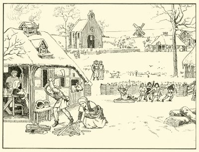 村の冬景色。 14セント（紙にインク） 作： English School