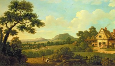 路傍の人物がいる森の風景、1770年頃 作： English School