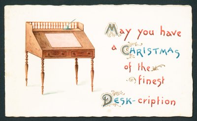 木製の机、クリスマスカード 作： English School