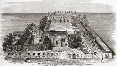 ウースターカレッジ、旧グロスターホール、オックスフォードc.1673、JRグリーン著「イギリス人の短い歴史」から1893年発行 作： English School