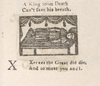 「クセルクセス大王..」、「子供のアルファベット...」からの文字Xのイラスト、1820年頃（彫刻） 作： English School