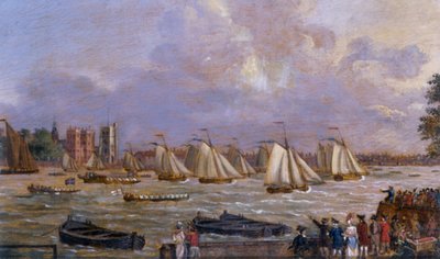 カンベランド艦隊のヨット、1775年、ランベス宮殿でレース 作： English School