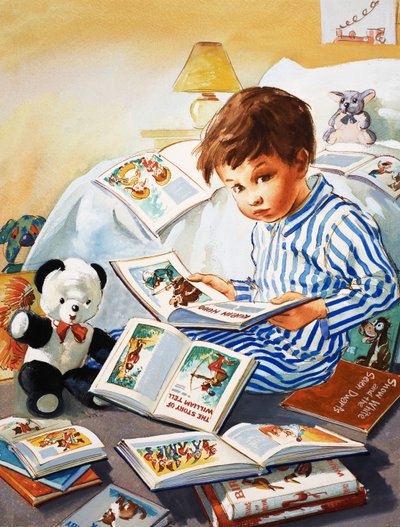 少年が物語の本を読んで 作： English School