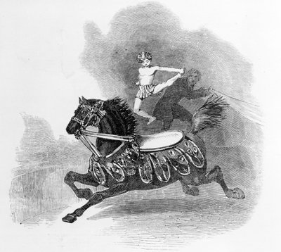 1849年の「イラストレイテッドロンドンニュース」のイラストから、アストリーの円形劇場で若いヘルナンデス 作： English School