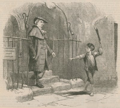 トーチライトで紳士をリードする少年 作： English School
