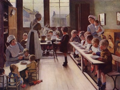 託児所での食事時の幼児（カラーリソ） 作： English School