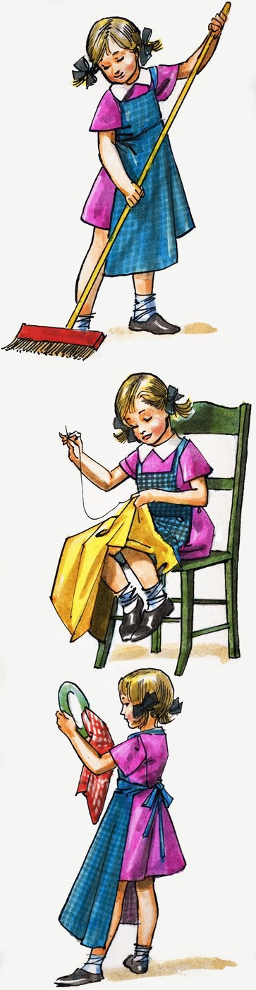 若い女の子の掃除と片付け 作： English School
