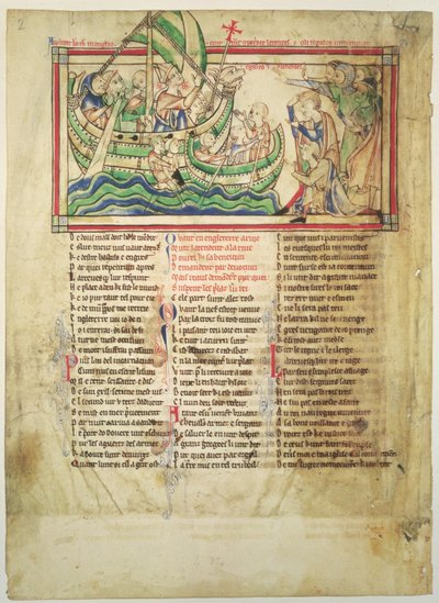 f.4vベケットの葉からサンドイッチに上陸し、水を祝福するトーマスaベケット、c.1220-40 作： English School