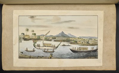 f.75 (プレート 86) 竜頭のボートを含む、ジャワ島の川の風景 作： English School