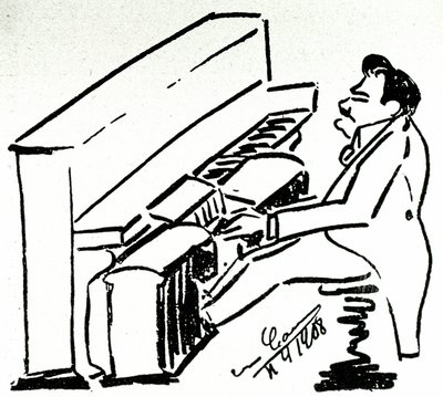 叙情派歌手エンリコ・カルーソーのピアニャーラ姿のオートカリカチュア 作： Enrico Caruso