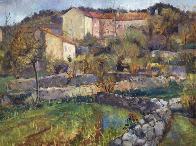 カルストの町、エンリコ・フォンダ（1892-1929）作、厚紙に油彩、69x89cm。 20世紀イタリア。 作： Enrico Fonda
