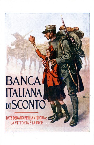 第一次世界大戦：国民の借款を促すイタリアのポスター 作： Enrico della Lionne