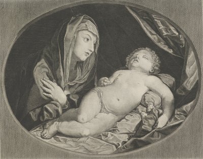 胸の上で腕を組み、眠っている幼子キリストを見つめる聖母、1770～1834年。 作： Ephraim Gottlieb Krüger
