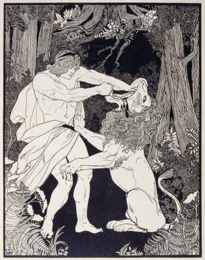 ライオンと戦うサムソンの絵（エングレーヴィング） 作： Ephraim Moses Lilien
