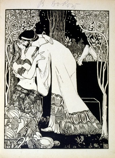 エフライム・モーゼス・リリアン（1874-1925）が挿絵を描いた『ユダ』の中の「ソロモンとシバ」。リリアンは、ユーゲントシュティル（ドイツのアールヌーボー）様式で制作されたシオニストの図像の父と言われている。聖書の詩集「Juda」（1900年）の挿絵を担当した。 作： Ephraim Moses Lilien