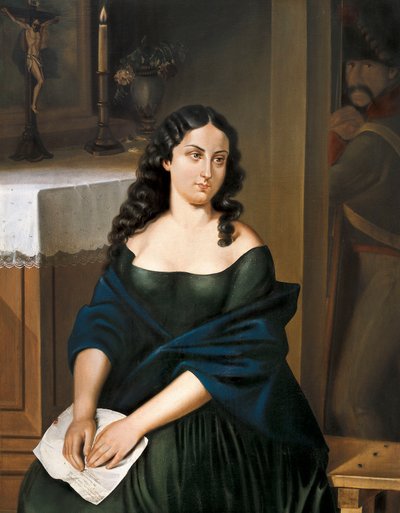 ポリカルパ・サラバリエタ (1795-1817)、コロンビア独立のヒロインの肖像 (絵画) 作： Epifanio Julián Garay Caicedo