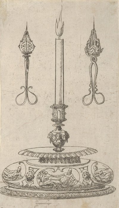 キャンドル芯切り付きキャンドルスティックのデザイン、1560-70。 作： Erasmus Hornick