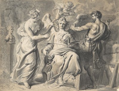 イシスと幾何学を伴う芸術の寓意...、17世紀 作： Erasmus Quellinus