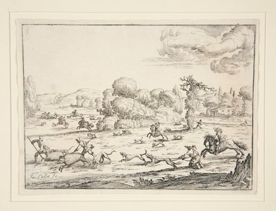 狩猟シーン: 殺しの近く (ジャック・カロ 1592-1635 のデザインによる) 作： Ercole Bazzicaluva