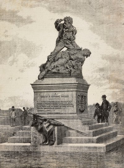 Enrico (1840-1867) と Giovanni Cairoli (1842-1869)、イタリアの愛国者、彫刻家 Ercole Rosa (1846-1893) によるブロンズ グループ、ローマ、イタリアの Pincian の丘の記念碑 作： Ercole Rosa