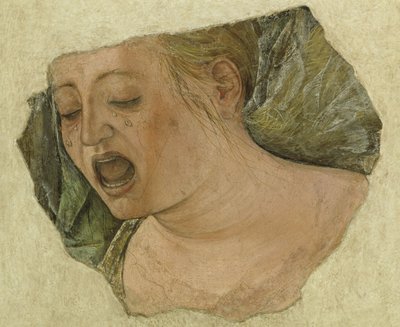 はりつけからのマグダラのマリアの頭泣き 作： Ercole de Roberti