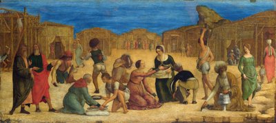 "La recolte de la manne dans le desert du Sinai" - De Ercole Roberti (Ercole Ferrarese) (c. 1450-1496) The Israelites gathering Manna Tempera on canvas 1490s National Gallery, London 28,9x63,5 作： Ercole de Roberti