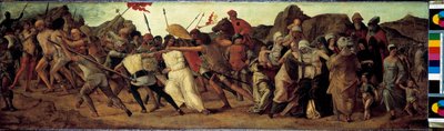 カルヴァリーまで エルコレ・デ・ロベルティ（約1450～1496）による絵画 1482年 薄暗い 35x118 cm ドレスデン、ゲマルデガレリー 作： Ercole de Roberti