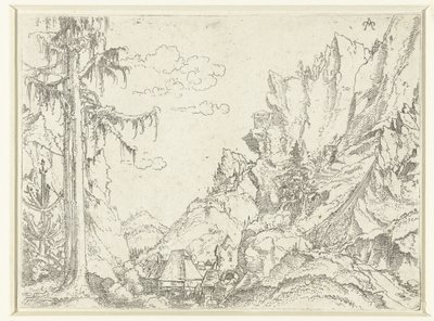 岩の多い谷の村のある風景 作： Erhard Altdorfer
