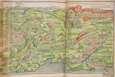 ベルンハルト・フォン・ブライデンバッハ (1440-97) の「聖地巡礼」よりエルサレム市の地図 作： Erhard Reuwich
