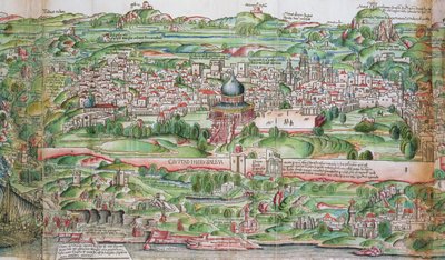 ベルンハルト・フォン・ブライデンバッハ (1440-97) の「聖地巡礼」よりエルサレム市の地図 作： Erhard Reuwich