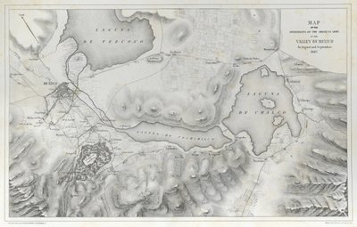 メキシコ-アメリカ戦争中の1847年8月と9月のメキシコの谷でのアメリカ軍の作戦の地図。 作： Erhard Schieble