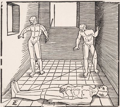 部屋の3人の男性像差出人：Unnderweissung der Proportzion 作： Erhard Schon