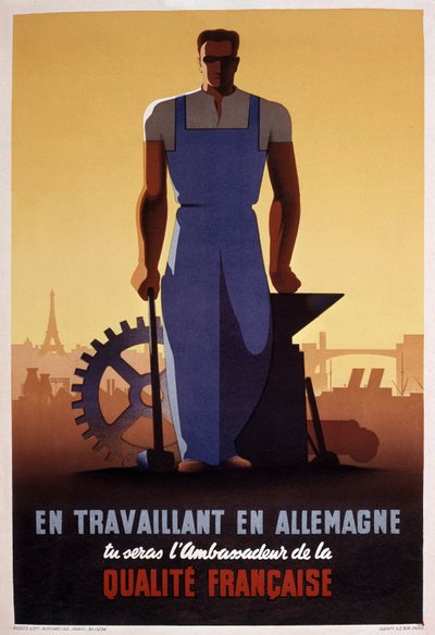 STO（ドイツ占領下の1943年に設立された強制労働組織）のフランス宣伝ポスター 作： Eric Castel