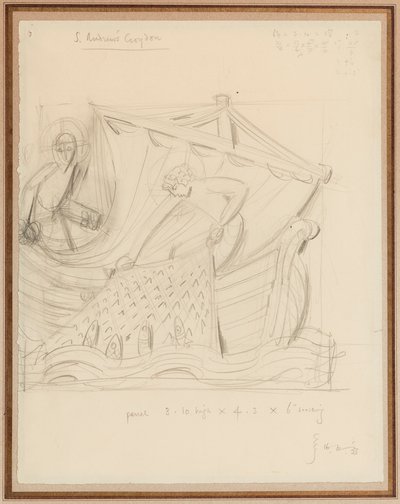 キリストと奇跡的な魚のドラフト、1933年12月（紙に鉛筆） 作： Eric Gill