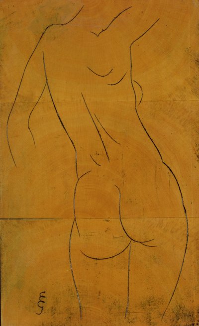 女性のヌード、後ろ姿（版画） 作： Eric Gill