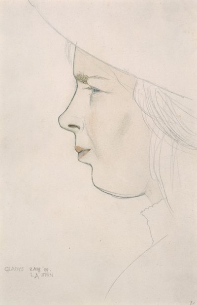 アーティストの妹グラディス・ロートンの肖像、1909 年 8 月 8 日 (鉛筆と彩色) 作： Eric Gill