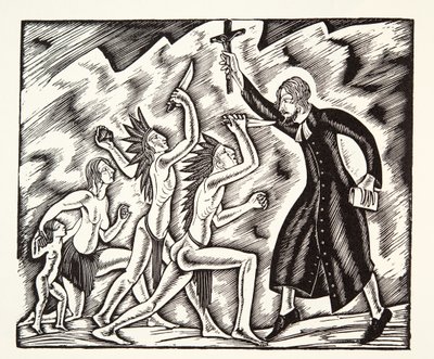 攻撃、ジャン・ド・ブレブフ神父の旅と苦しみから 作： Eric Gill