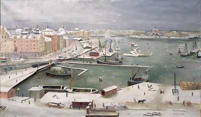 雪のストックホルム (キャンバスに油彩) 作： Eric Hallström