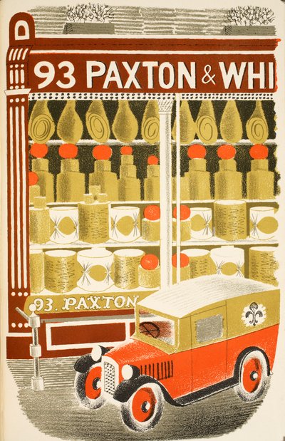 Chesemonger、JM Richardsの「ハイストリート」のイラスト、Curwen Press、pubによって印刷。カントリーライフ、1938 作： Eric Ravilious