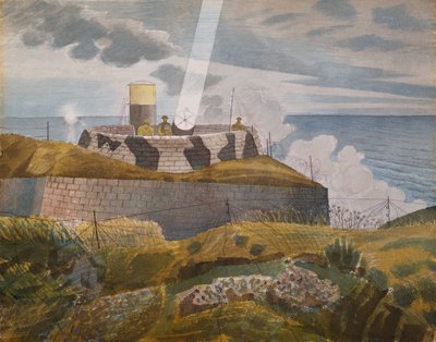 夕暮れのサーチライト、1941年10月 作： Eric Ravilious