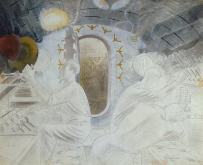 水中での作業管理、1940年頃（紙に鉛筆とトイレ） 作： Eric Ravilious