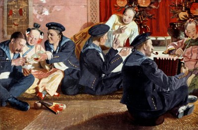 Erich Eltze (1865-) の絵画に基づく中国の家の船乗り。 19 世紀の彫刻。 パリ、装飾芸術 作： Erich Eltze