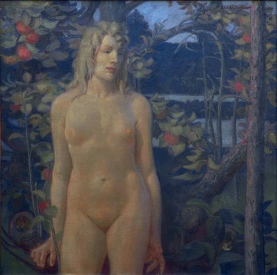 風景の中に立つ女性のヌード 作： Erich Erler Samaden