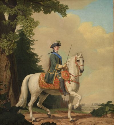 エカテリーナ2世（1729年～1796年）の馬のブリリアントに乗った衛兵の制服を着た肖像画、1782年。 作： Erichsen